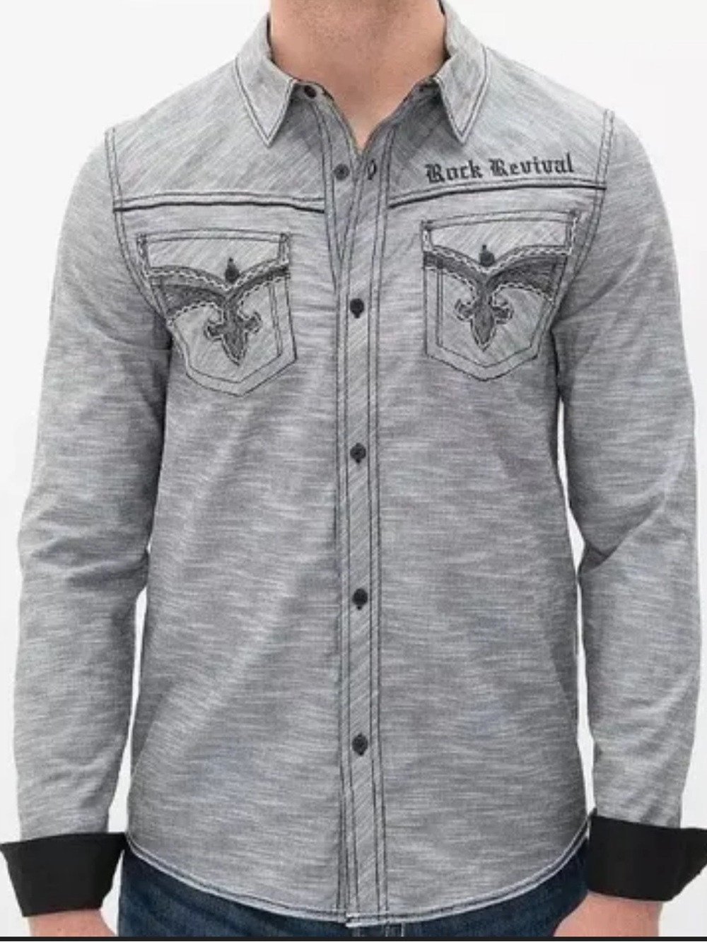Rock Revival Grey Men’s Button Up Long Sleeve Size Large